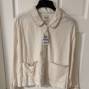 Kensie Women’s Off-White Button Up Utility Jacket Linen Blend Size XL NEW